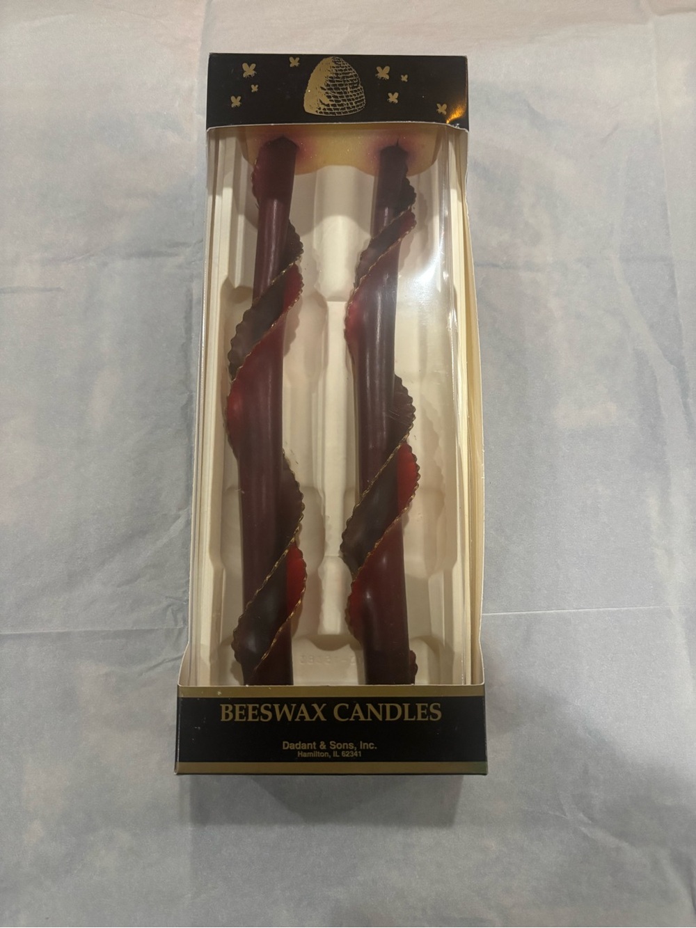 1 PAIR-DADANT  & SONS 12” Red  Double Spiral Beeswax Candles NIB